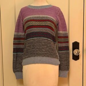 Designer sweater in Merino Wool.  Blue/ lavender/gray